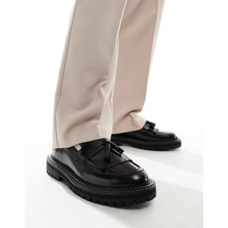 ASOS DESIGN loafers in black leather with contrast stitch ASOS