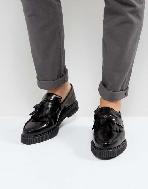 ASOS DESIGN loafers in black leather with creeper sole