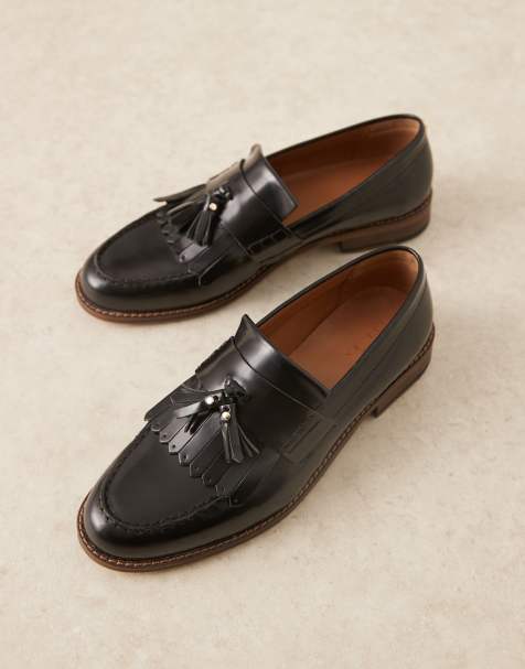 ASOS DESIGN loafers in black leather with fringe and tassel detail - view 1