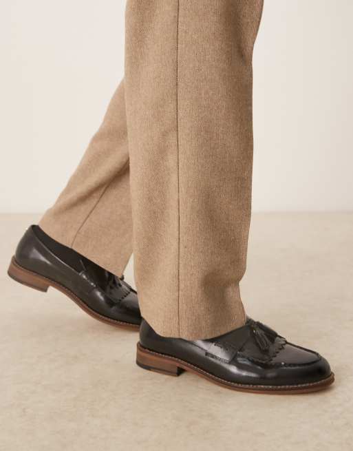 ASOS DESIGN loafers in black leather with fringe and tassel detail