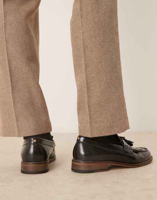 ASOS DESIGN loafers in black leather with fringe and tassel detail, 3 of 4