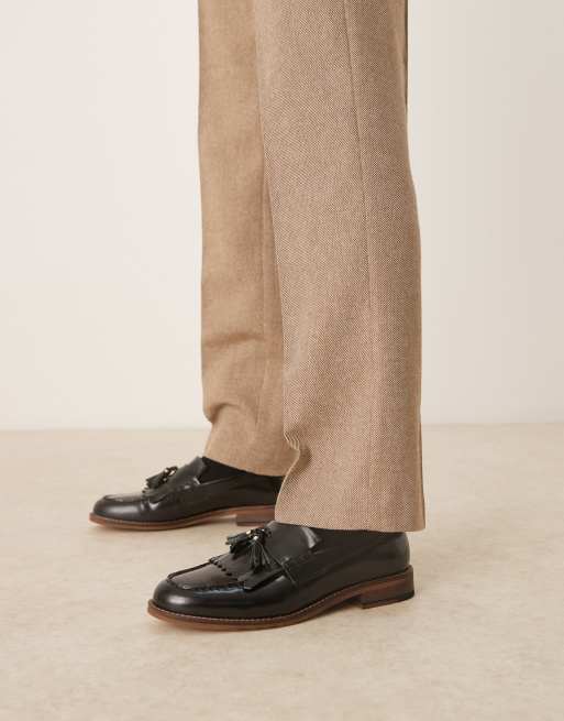 ASOS DESIGN loafers in black leather with fringe and tassel detail