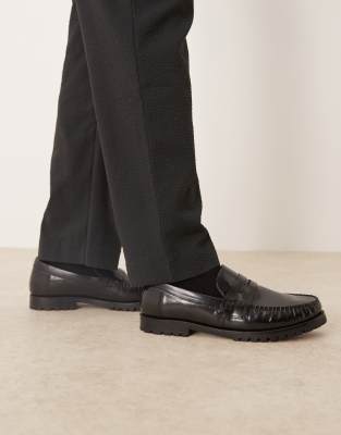 loafers in black leather with gathered apron