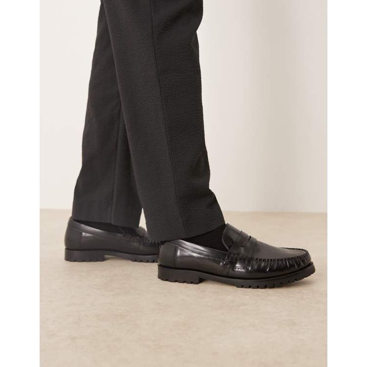 ASOS DESIGN loafers in black leather with gathered apron | ASOS display picture 1
