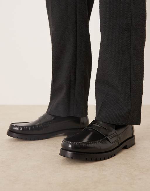 ASOS DESIGN loafers in black leather with gathered apron, 3 of 4