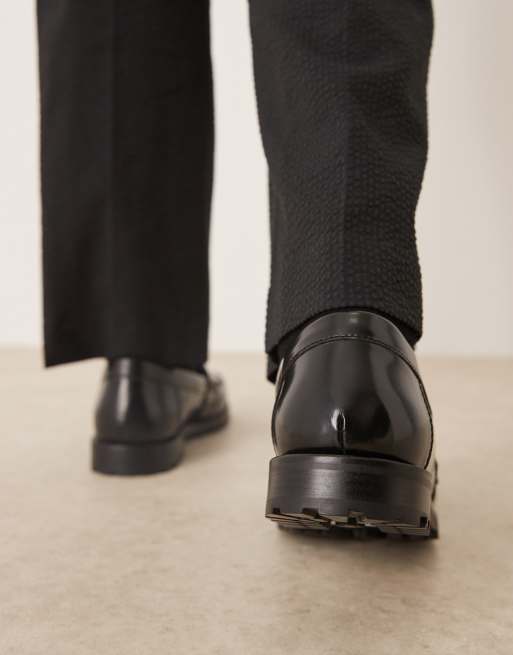 ASOS DESIGN loafers in black leather with gathered apron, 4 of 4