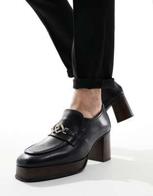 Asos Design Loafers In Black Leather With Natural Sole In Black