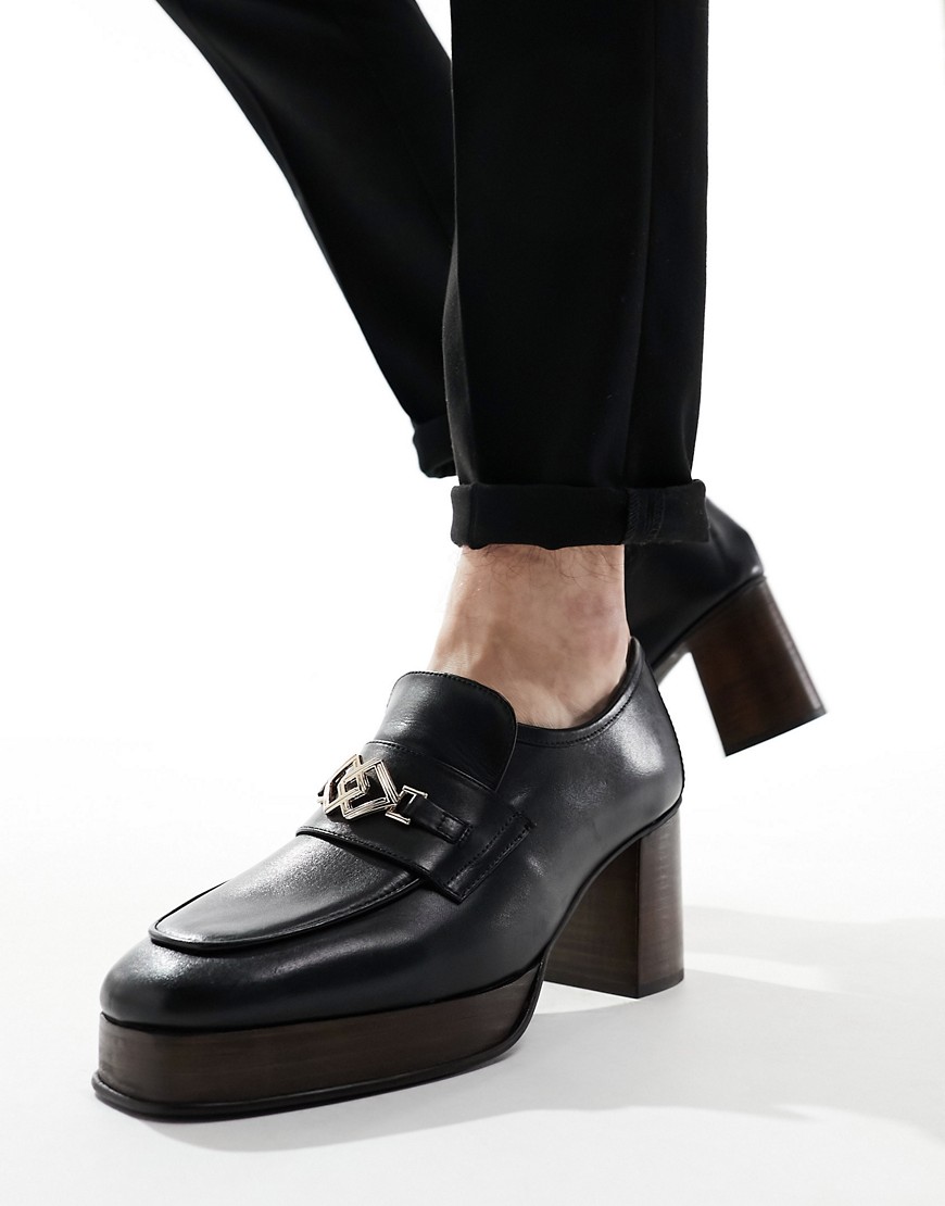 Asos Design Loafers In Black Leather With Natural Sole