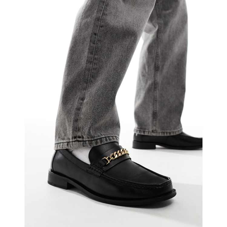 ASOS DESIGN loafers in black leather with square toe and  display picture 1