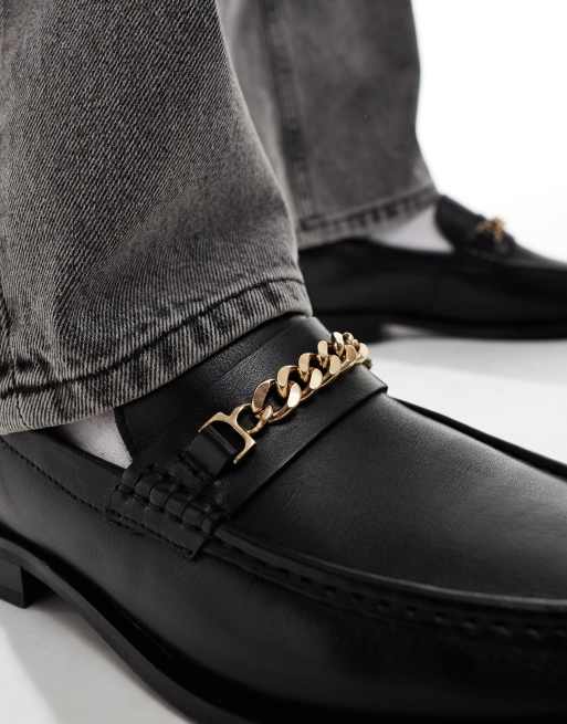 ASOS DESIGN loafers in black leather with square toe and  display picture 2