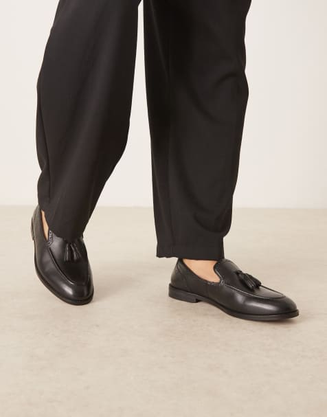 ASOS DESIGN loafers in black leather with tassel - view 1