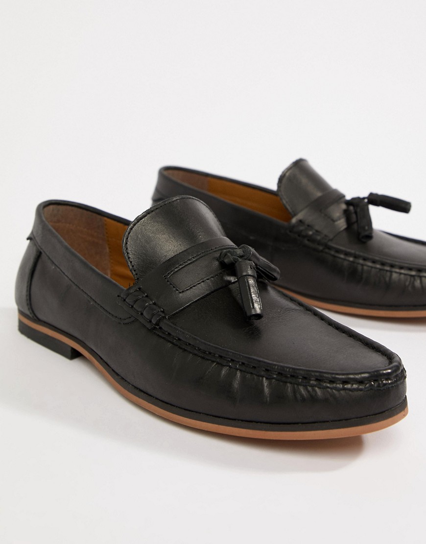 ASOS DESIGN loafers in black leather with tassel