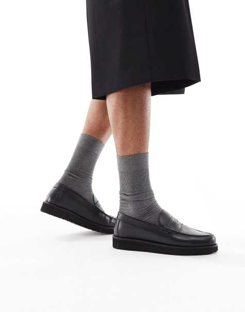 ASOS DESIGN loafers in black leather with wedge sole - view 1