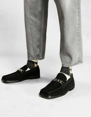 black square toe loafers