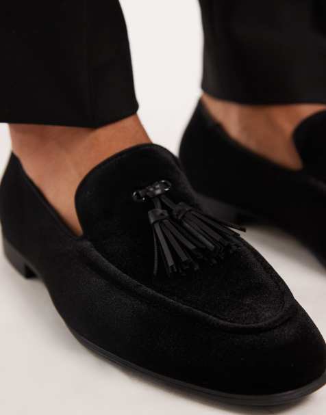 ASOS DESIGN loafers in black velvet with tassel - view 1