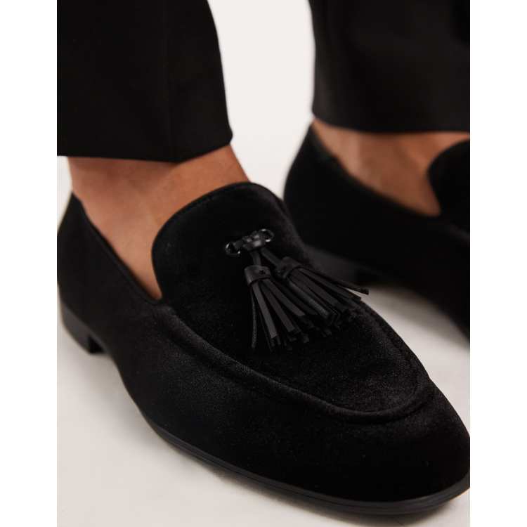 ASOS DESIGN loafers in black velvet with tassel | ASOS