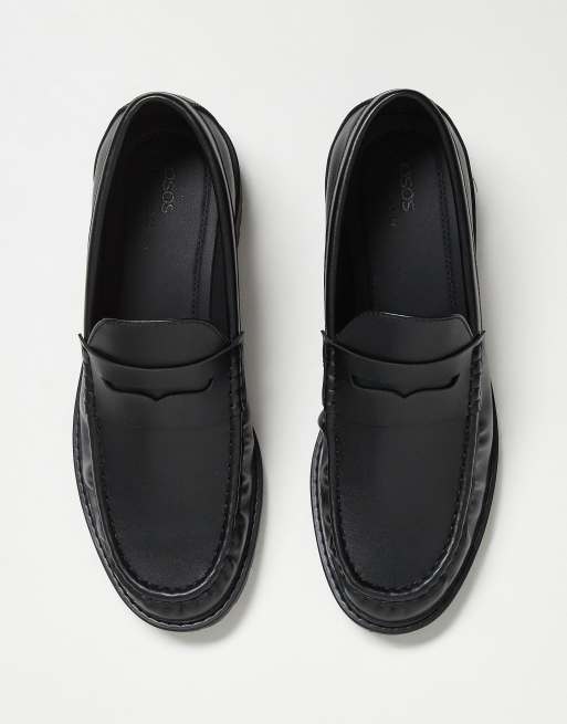  Black Loafers Sleek Slip-On Design ASOS Design black leather with gold chain slip on women main image 4