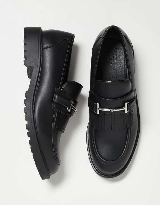 ASOS DESIGN loafers in black with fringe detail on cleated sole, 3 of 4