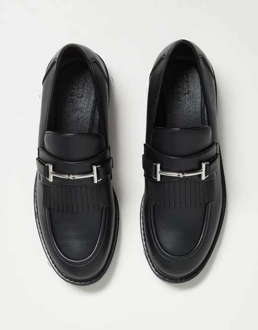 ASOS DESIGN loafers in black with fringe detail on cleated sole, 4 of 4