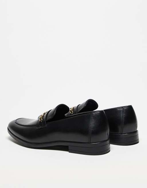 ASOS DESIGN loafers in black with gold chain