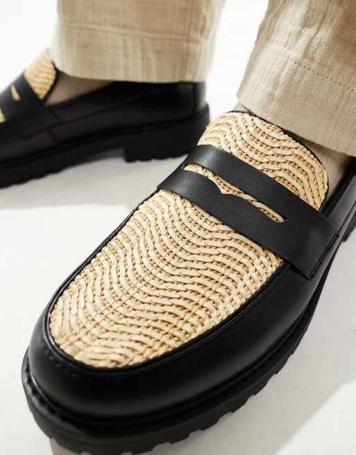 ASOS DESIGN loafers in black with natural weave
