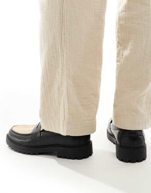 ASOS DESIGN loafers in black with natural weave
