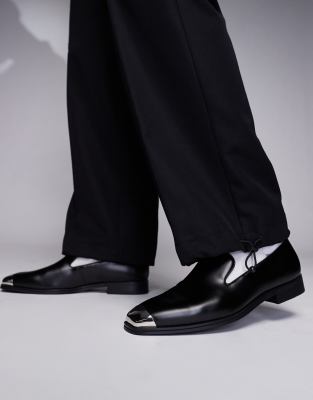 Asos Design Loafers In Black With Silver Toe Cap