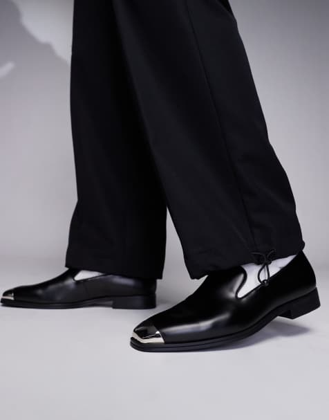 ASOS DESIGN loafers in black with silver toe cap - view 1
