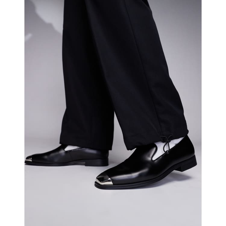 ASOS DESIGN loafers in black with silver toe cap | ASOS