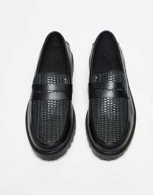 ASOS DESIGN loafers in black with weave apron, 3 of 4