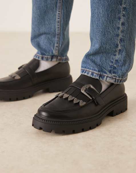 ASOS DESIGN loafers in black with western buckle - view 1