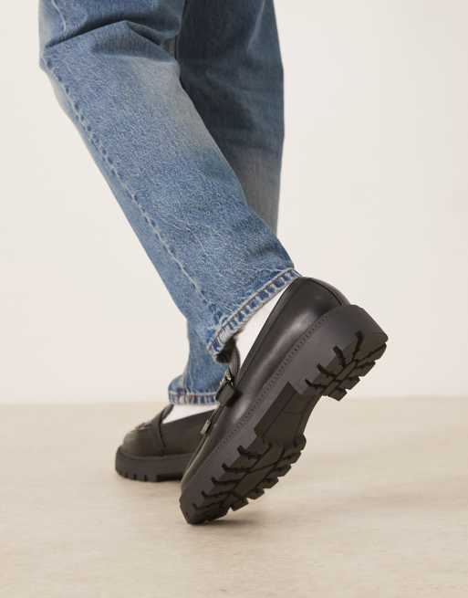 ASOS DESIGN loafers in black with western buckle, 2 of 4