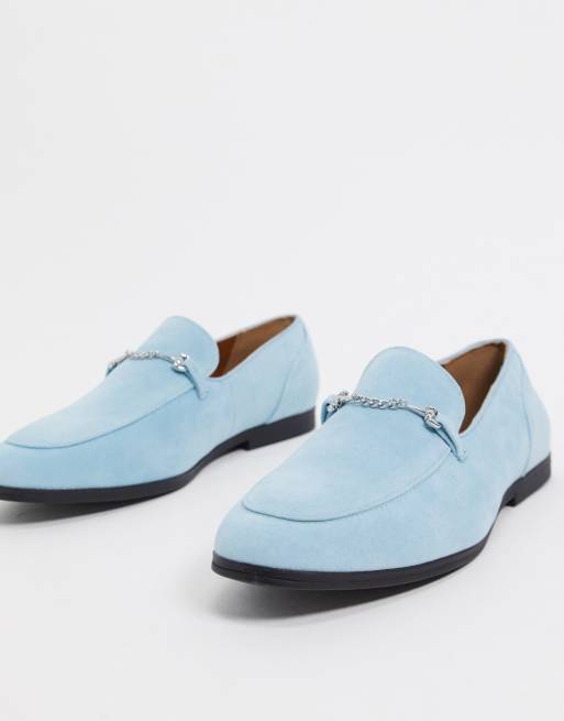 ASOS DESIGN loafers in blue faux suede with snaffle detail