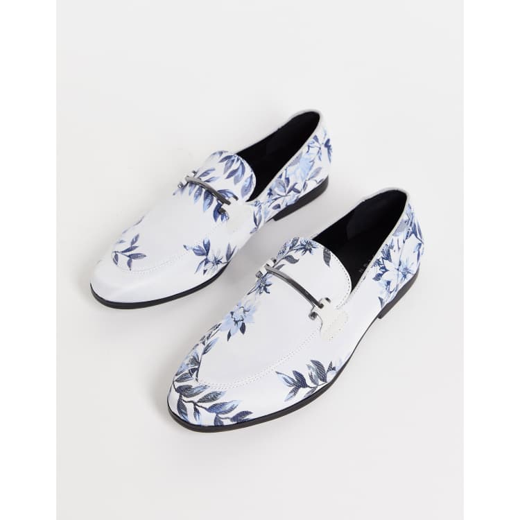 ASOS DESIGN loafers in blue floral print and snaffle detail | ASOS