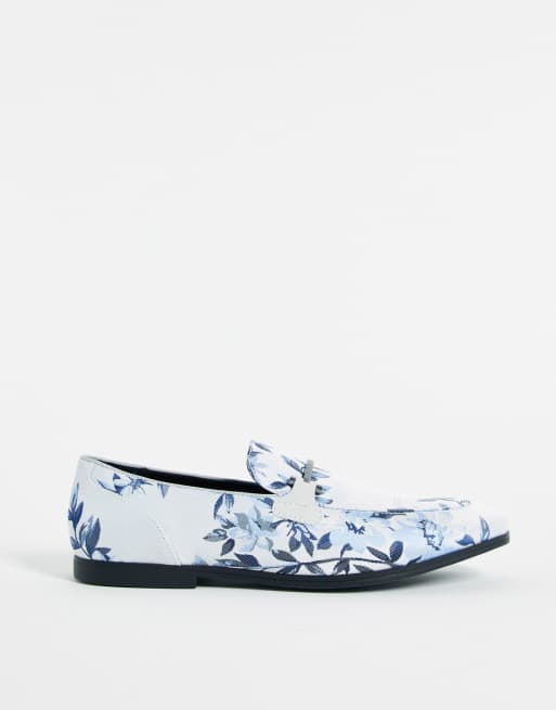 ASOS DESIGN loafers in blue floral print and snaffle detail | ASOS