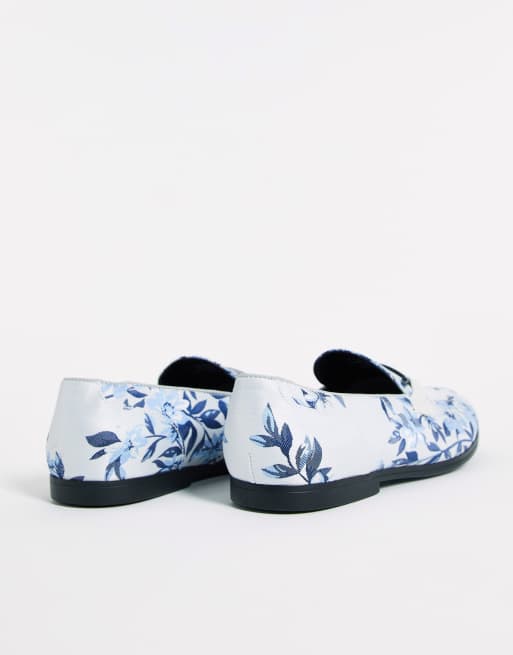 ASOS DESIGN loafers in blue floral print and snaffle detail | ASOS