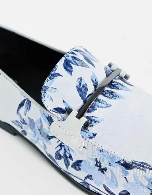 ASOS DESIGN loafers in blue floral print and snaffle detail | ASOS