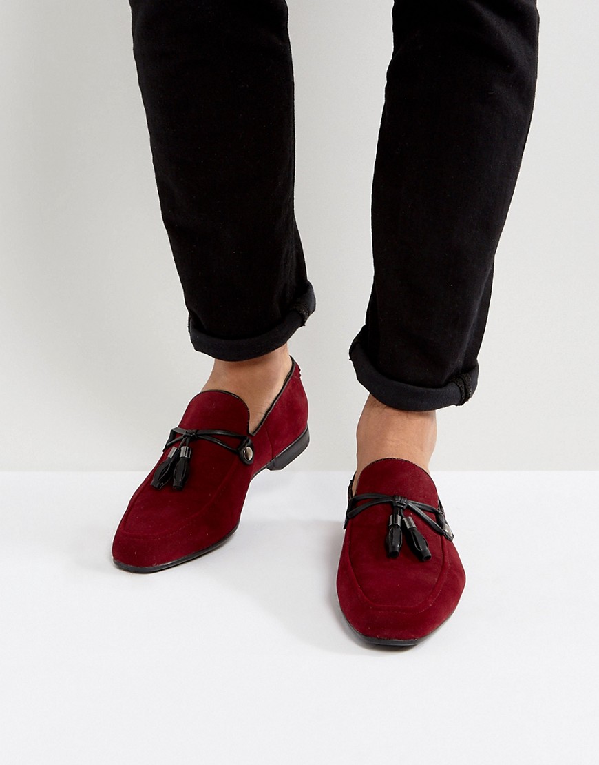 ASOS Design - Loafers in bordeaux faux-suède met kwastje-Rood