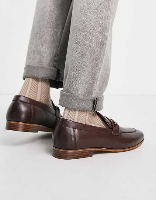 ASOS DESIGN loafers in brown faux leather with oversize tassel