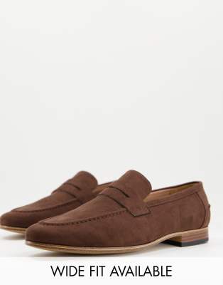 Asos Design Loafers In Brown Faux Suede With Natural Sole In Brown