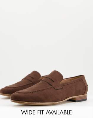 ASOS DESIGN LOAFERS IN BROWN FAUX SUEDE WITH NATURAL SOLE