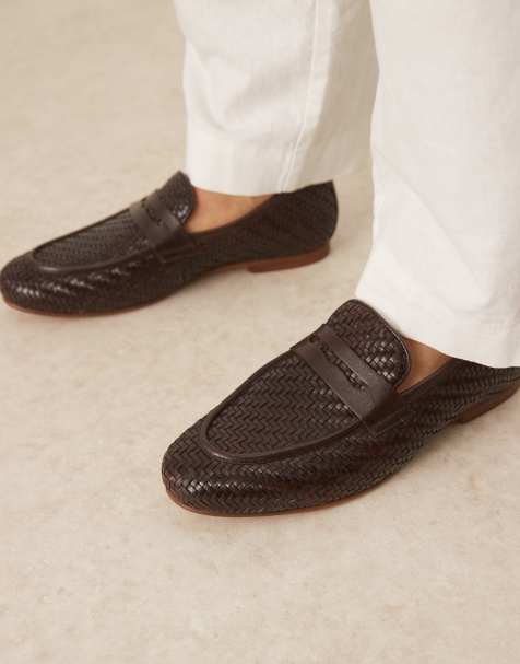 ASOS DESIGN loafers in brown leather weave - view 1