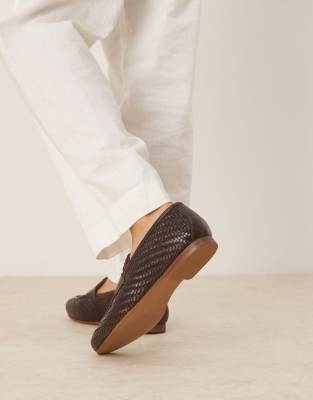 ASOS DESIGN loafers in brown leather weave