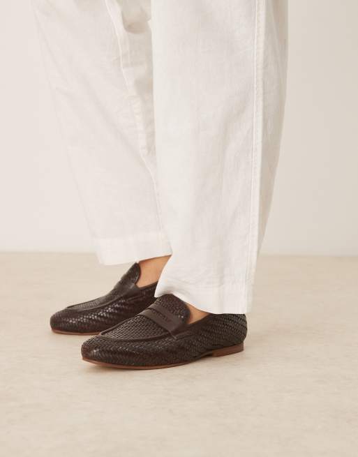 ASOS DESIGN loafers in brown leather weave, 3 of 4