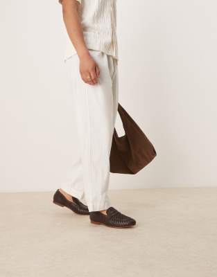 ASOS DESIGN loafers in brown leather weave