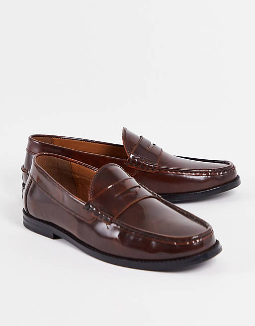ASOS DESIGN loafers in brown leather with black sole | ASOS