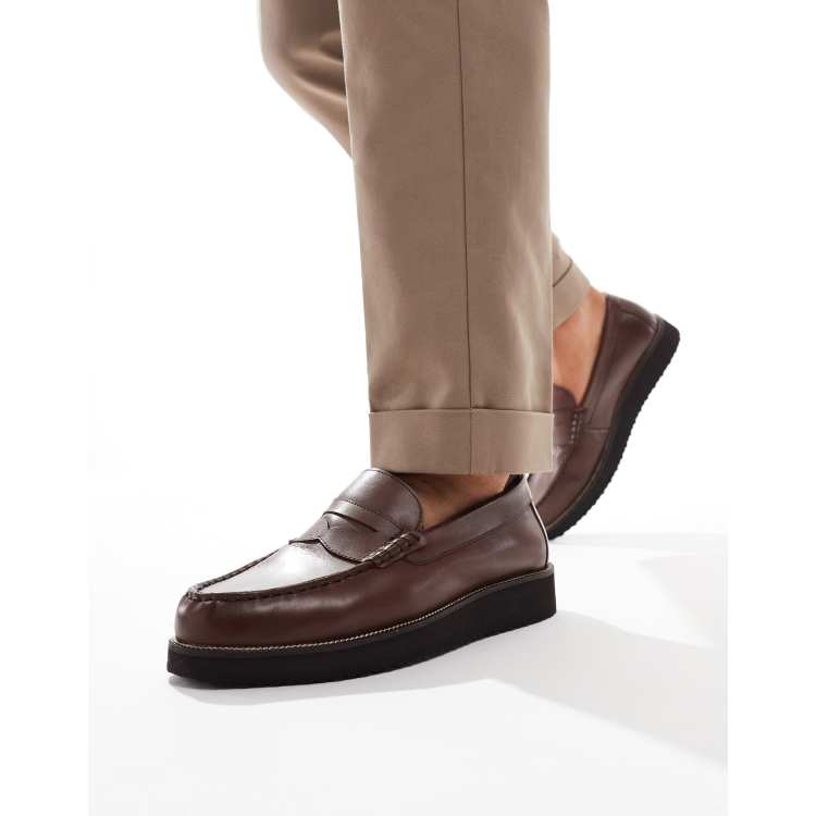 ASOS DESIGN loafers in brown leather with black sole ASOS