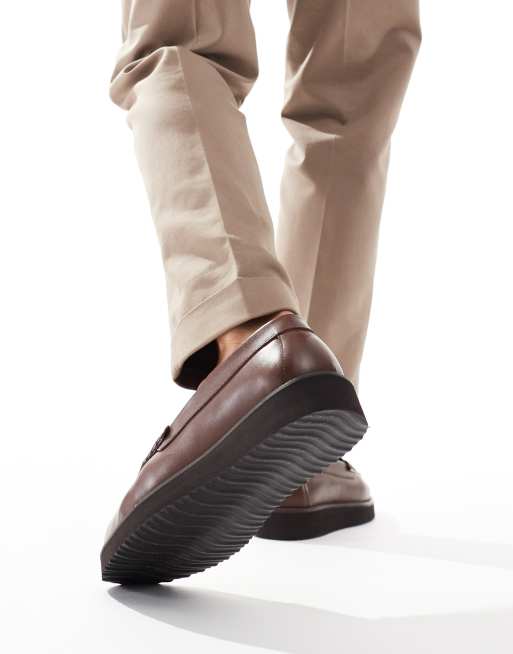 ASOS DESIGN loafers in brown leather with black sole ASOS