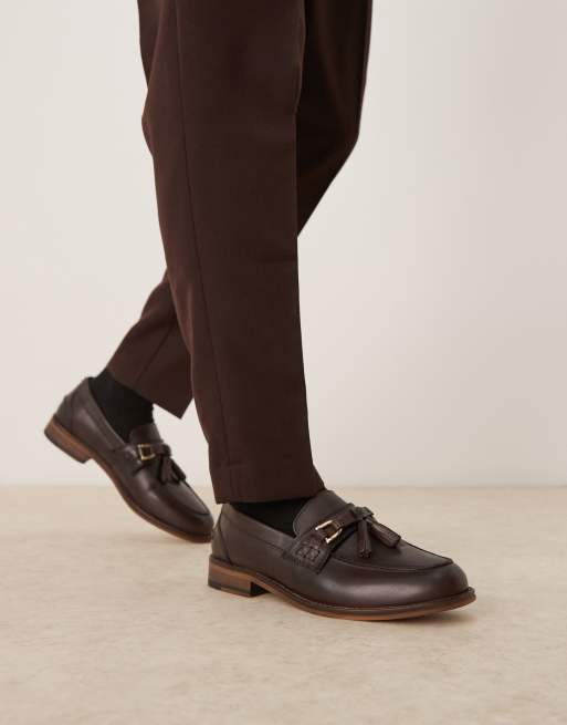 ASOS DESIGN loafers in brown leather with tassel