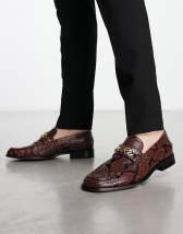 ASOS DESIGN loafers in black faux croc with gold snaffle | ASOS